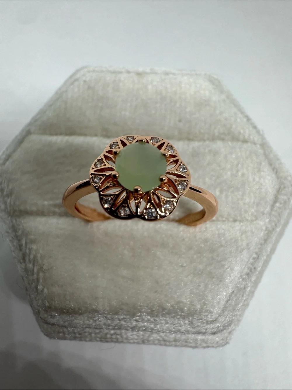 Vintage 14K 585 Rolled Gold Lab Created Mint Quartz Ring Size 8
